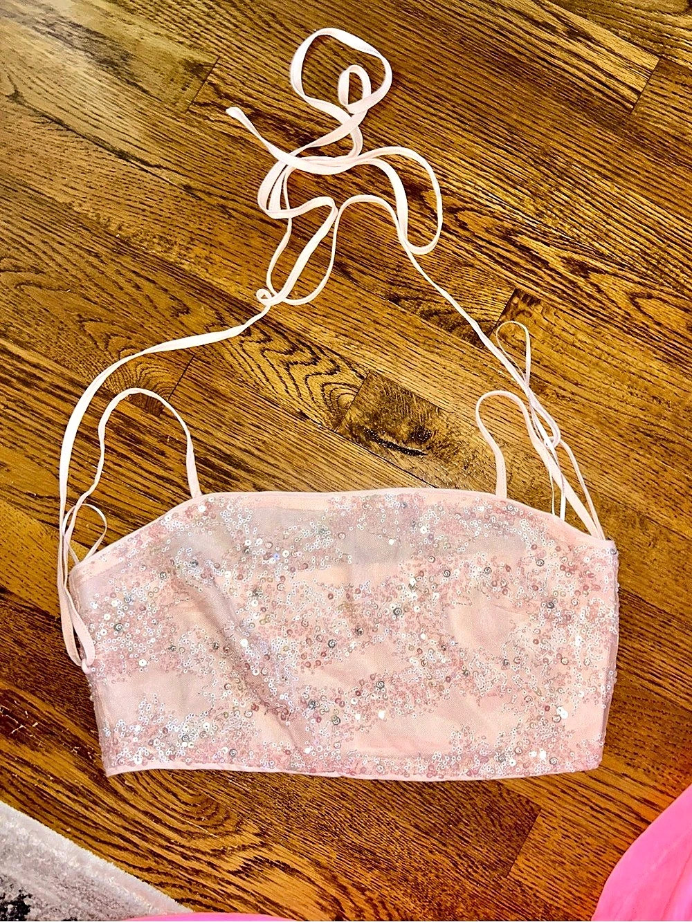 Dollskill “Make my Moment” Pink Sequin Halter Crop Top